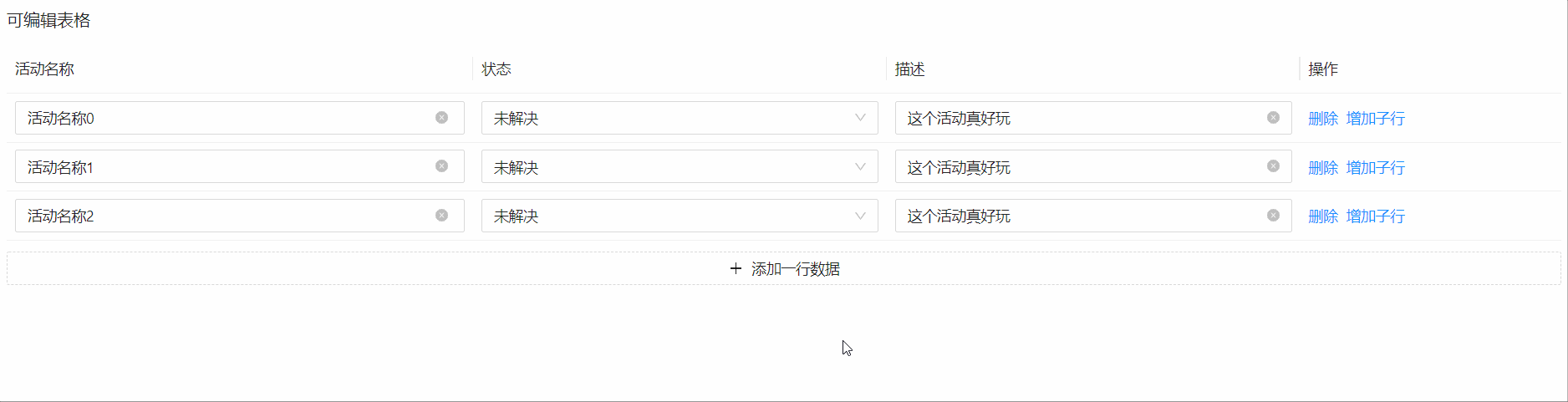 Antd ProComponents中的EditableProTable无法在子行继续新